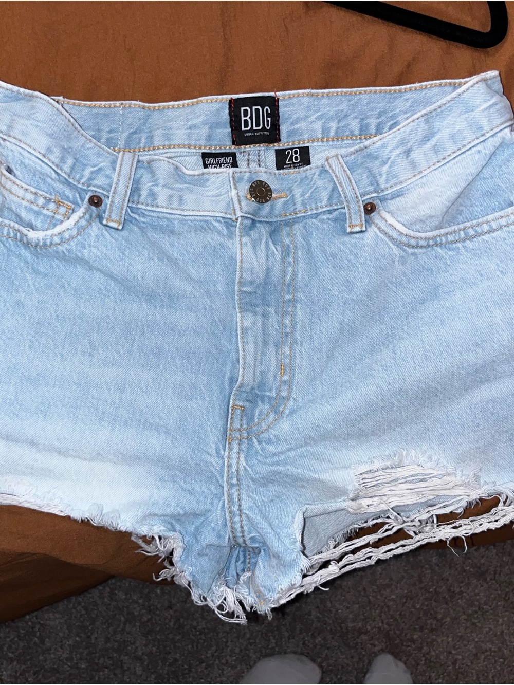 BDG Light Blue Distressed High-Rise Jean Shorts